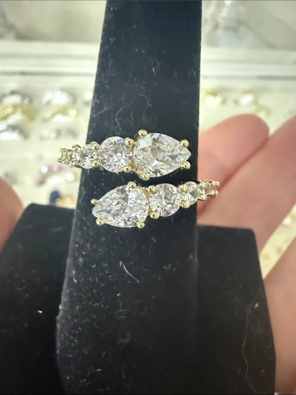 Gold Crystal Teardrop Ring